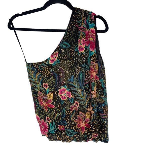 New Evereve XSmall XS Azalea One Shoulder Top Black Green Multi Floral Print - Picture 1 of 9